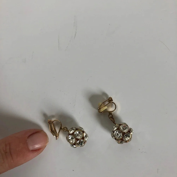 Vtg Clip  On Rhinestone Ball Earrings - Picture 5 of 6
